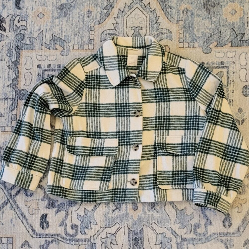 Lauren Conrad Plaid Short Jacket I Green & White I Peacoat Style I XL I NWOT